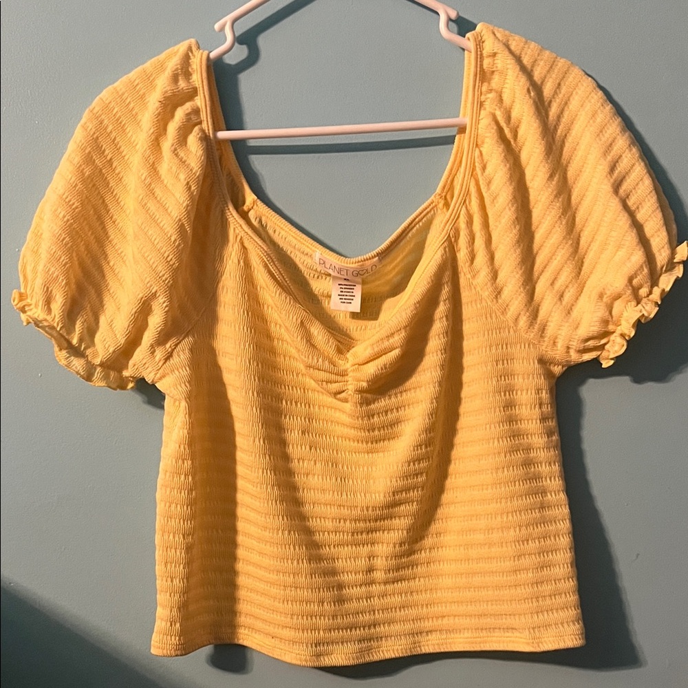 Planet Gold Sunny Yellow Puff Sleeve Blouse
